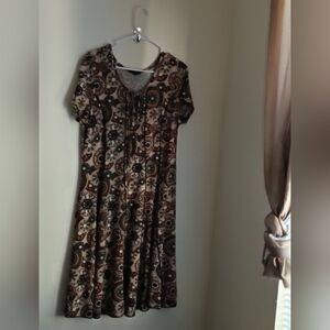 Sami & Jo Dress Women XL Brown & Tan Geometric  Versatile Office Academia Midi